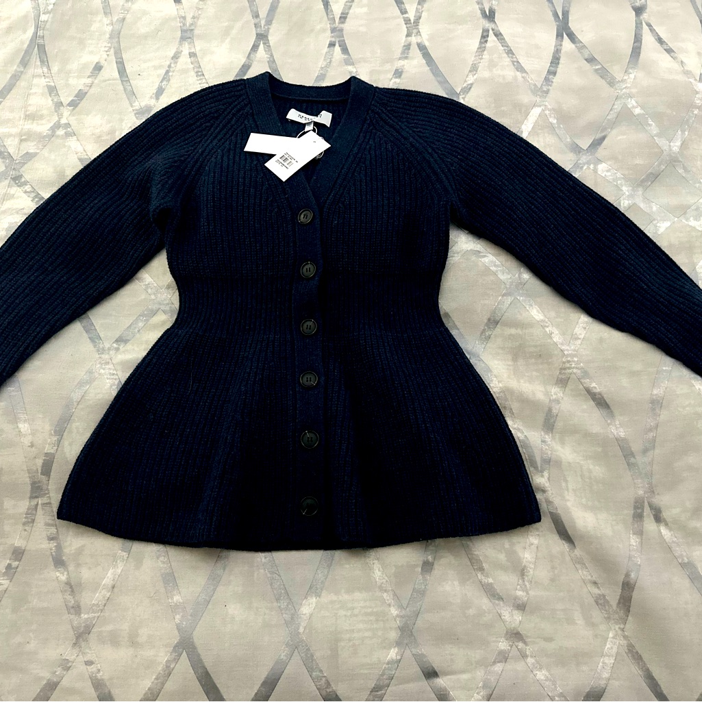 Beautiful Derek Lam 10 Crosby Flared Peplum Cardigan Sweater.